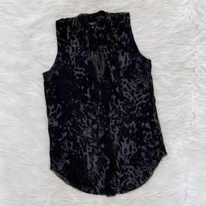 Aritzia Babaton Black Gray Animal Print Silk Ruffle Tank Top Blouse